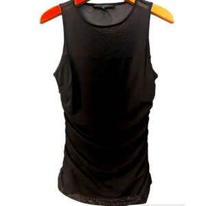 WHBM WHITE HOUSE BLACK MARKET Black Ruched Mesh Cutout‎ Tank Medium